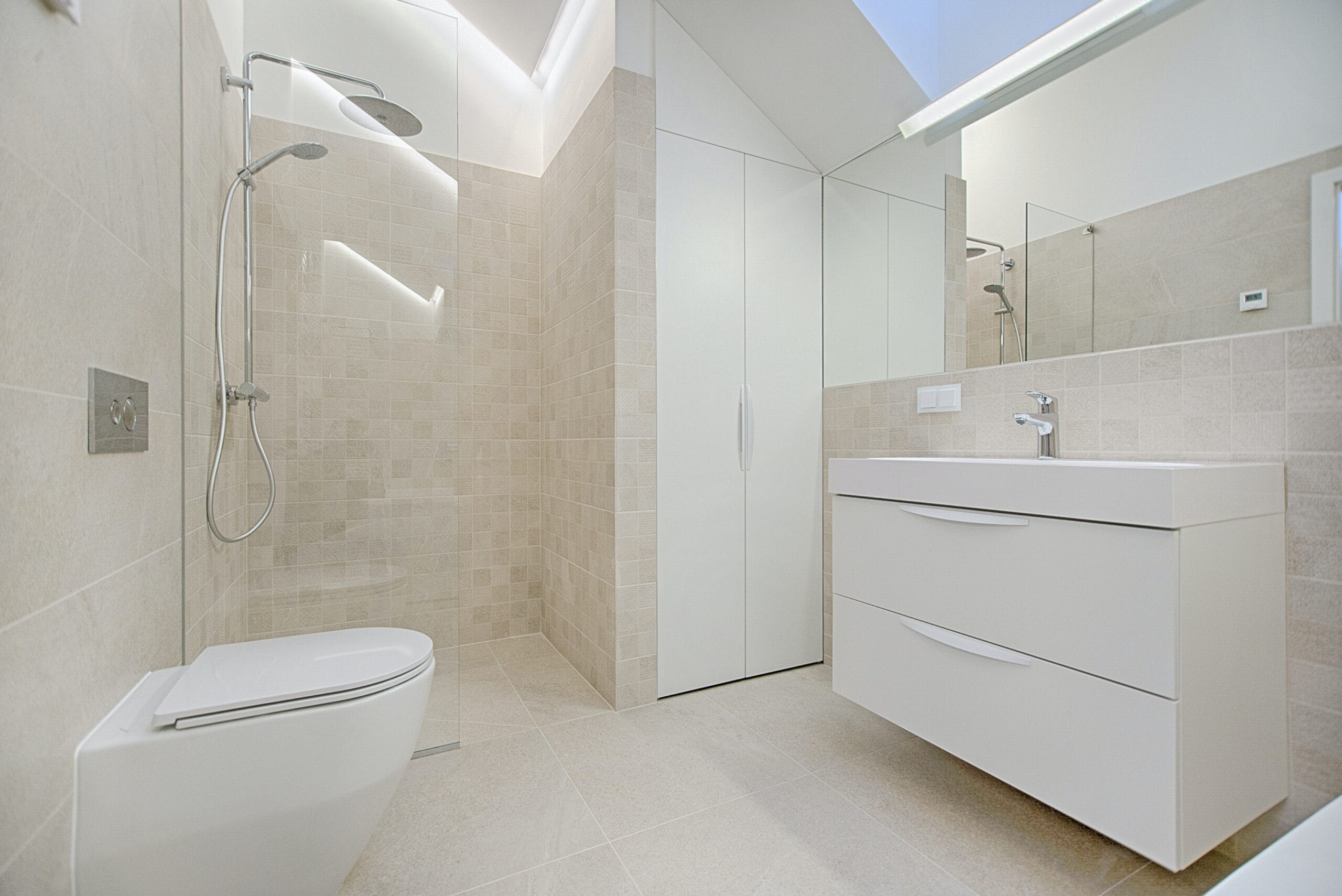 a white bathroom with a sink and toilet, in the style of light white and beige,